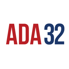 graphic shows ADA in large red capital letters and 32 in blue