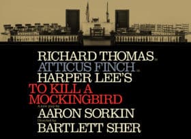 Beneath a photo of the front of a courtroom are the credits (in white capital letters against a black background) for TO KILL A MOCKINGBIRD (in red).