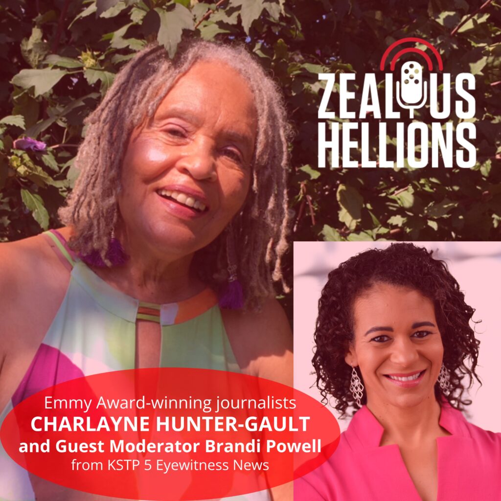 Zealous Hellions image shows older dark-skinned woman under a tree and inset photo of younger dark-skinned woman in pink blouse.