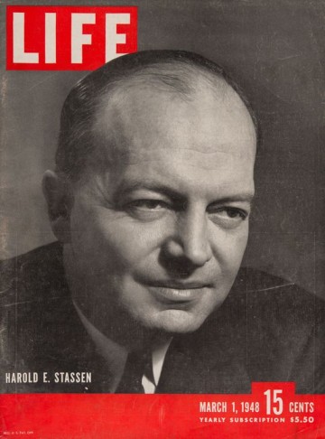 A LIFE magazine cover from March 1, 1948 (15 cents) shows a smiling, balding man in a suit and tie.