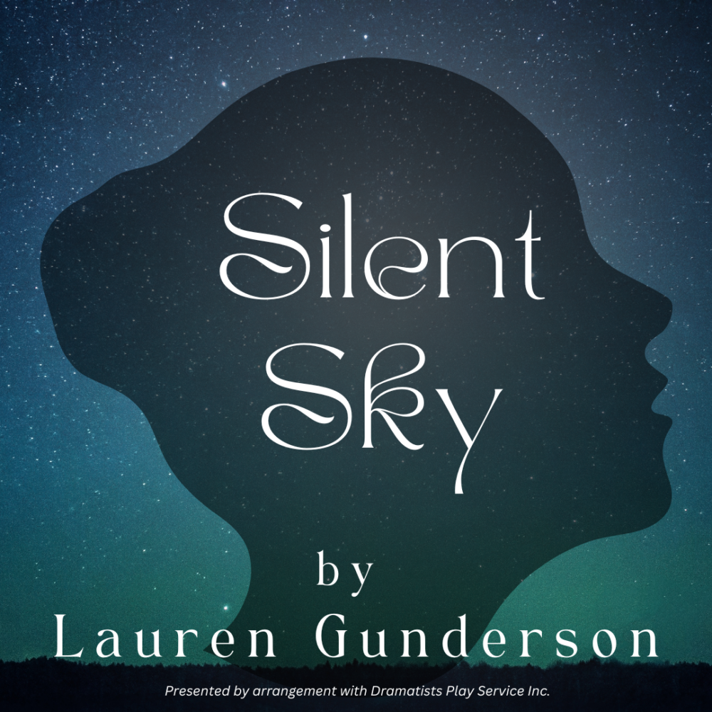 The title is overlaid on a profile of a woman's head in silhouette against a dark sky filled with stars