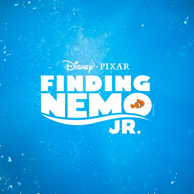 The Disney PIXAR FINDING N EMO JR. title is in white against a blue background of water and bubbles