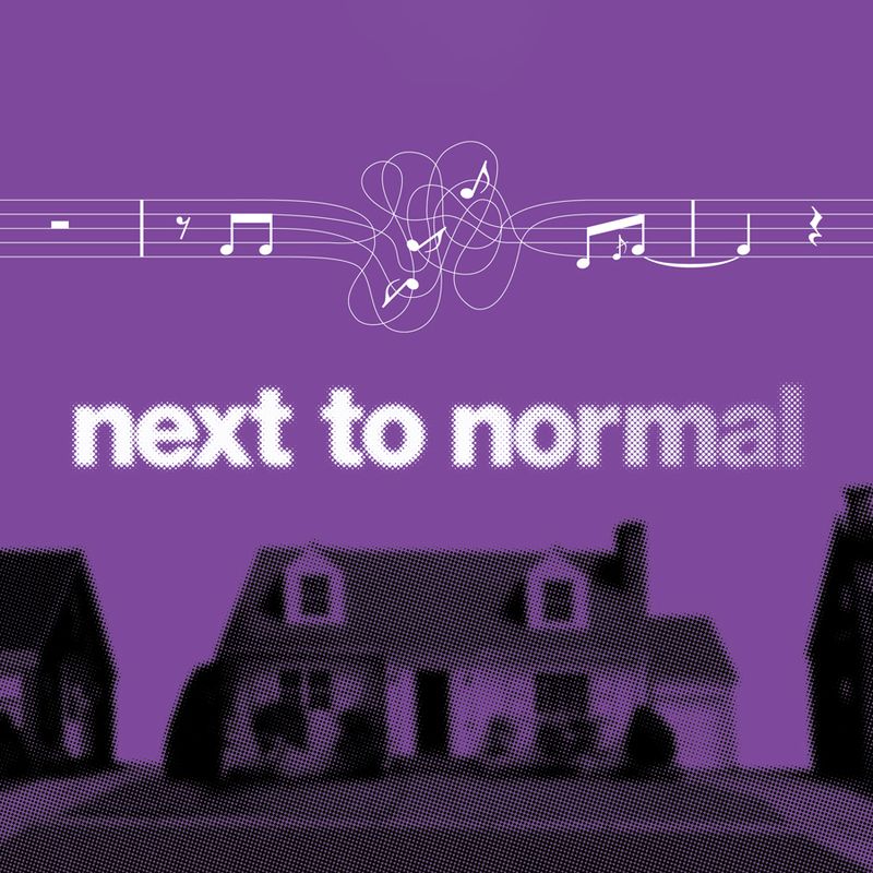 Against a purple background, the show title and a residential home are a bit out of focus, beneath several bars of tangled up music in focus.