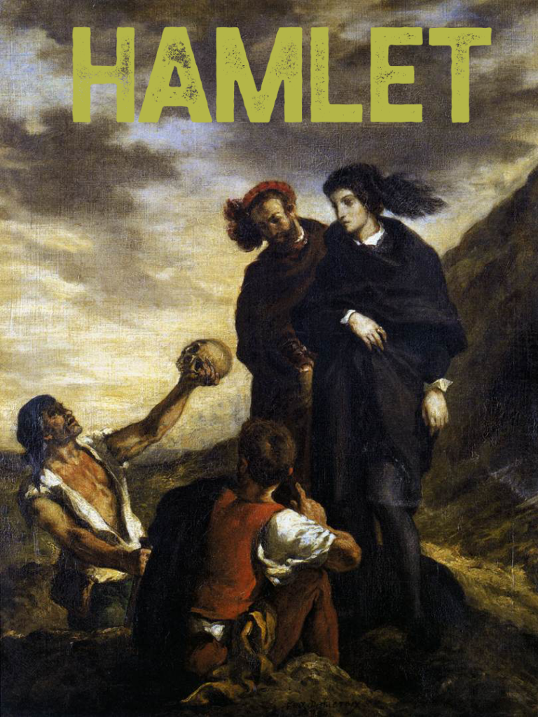 Decorative Image: Detail from Hamlet and Horatio in the Graveyard by Eugène Delacroix (1839), with text overlay "HAMLET"