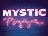 The title of the show stylized to look like a neon sign in front of a dark blue brick background.
